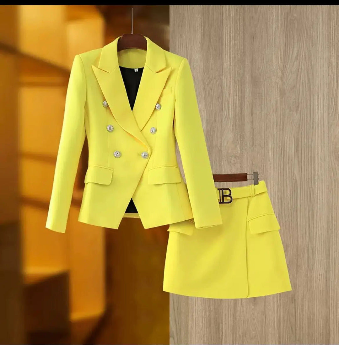 Women Two Piece Set | Double-Breasted Blazer &amp; Mini Skirt