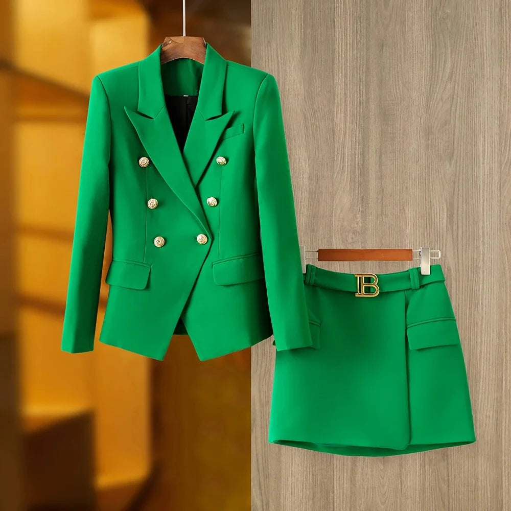 Women Two Piece Set | Double-Breasted Blazer & Mini Skirt