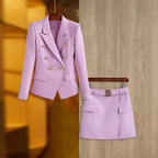Women Two Piece Set | Double-Breasted Blazer & Mini Skirt