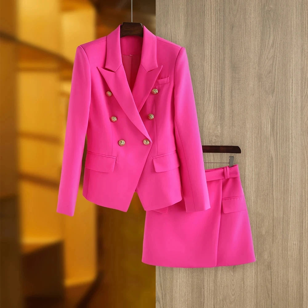 Women Two Piece Set | Double-Breasted Blazer & Mini Skirt