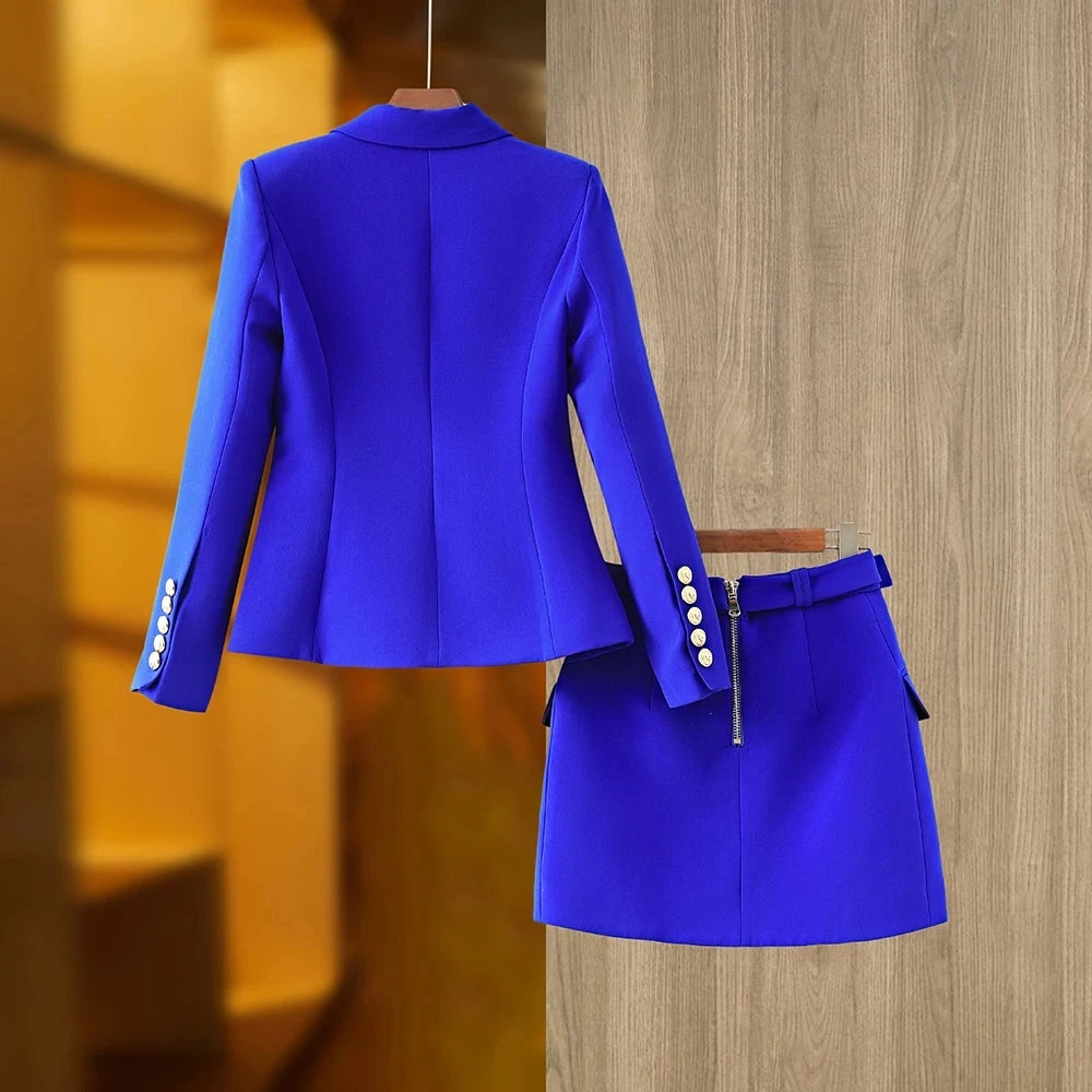 Women Two Piece Set | Double-Breasted Blazer & Mini Skirt