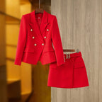 Women Two Piece Set | Double-Breasted Blazer & Mini Skirt