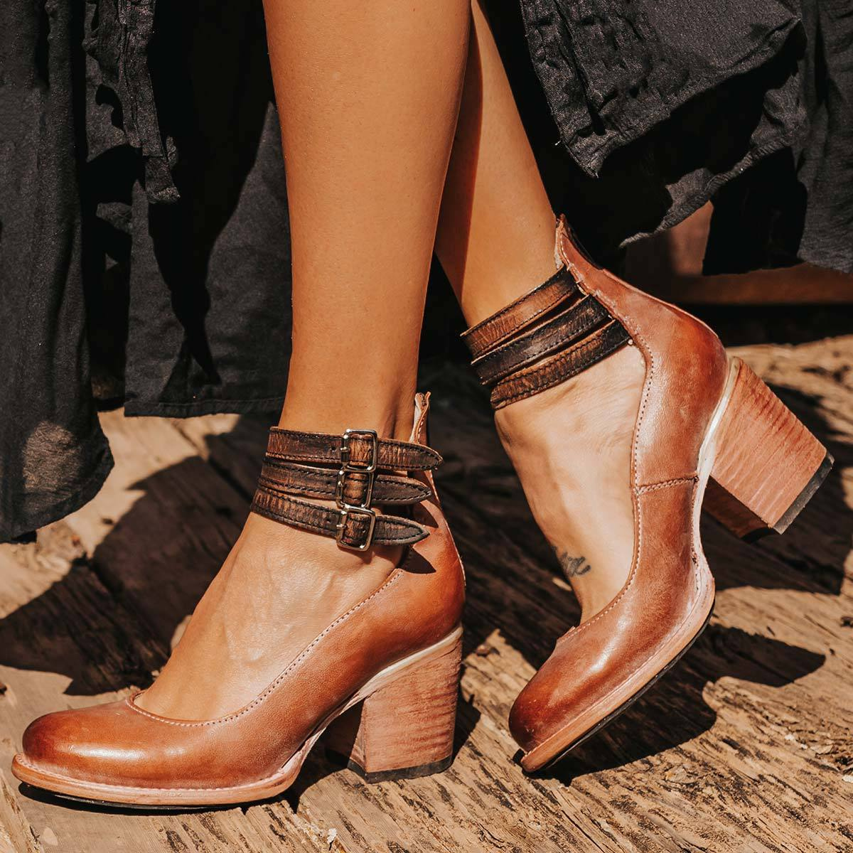 Women's Ankle Strap Heels | Double Buckle Block Heel