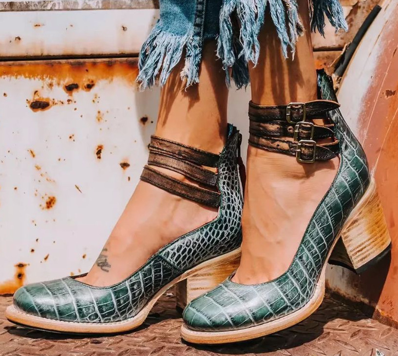 Women's Ankle Strap Heels | Double Buckle Block Heel