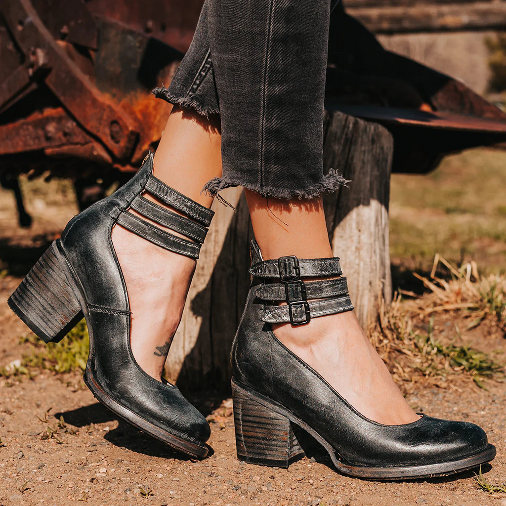 Women's Ankle Strap Heels | Double Buckle Block Heel