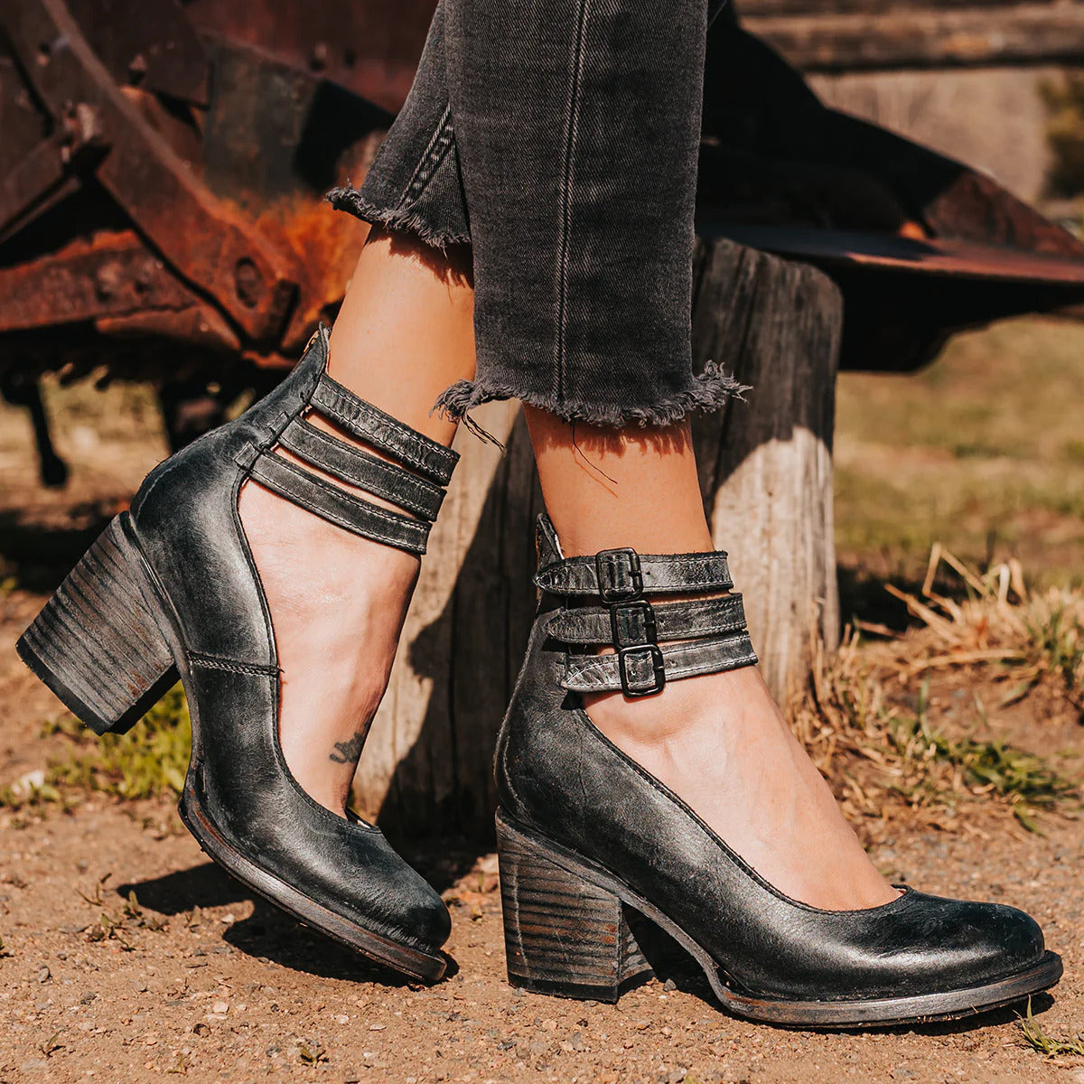 Women's Ankle Strap Heels | Double Buckle Block Heel