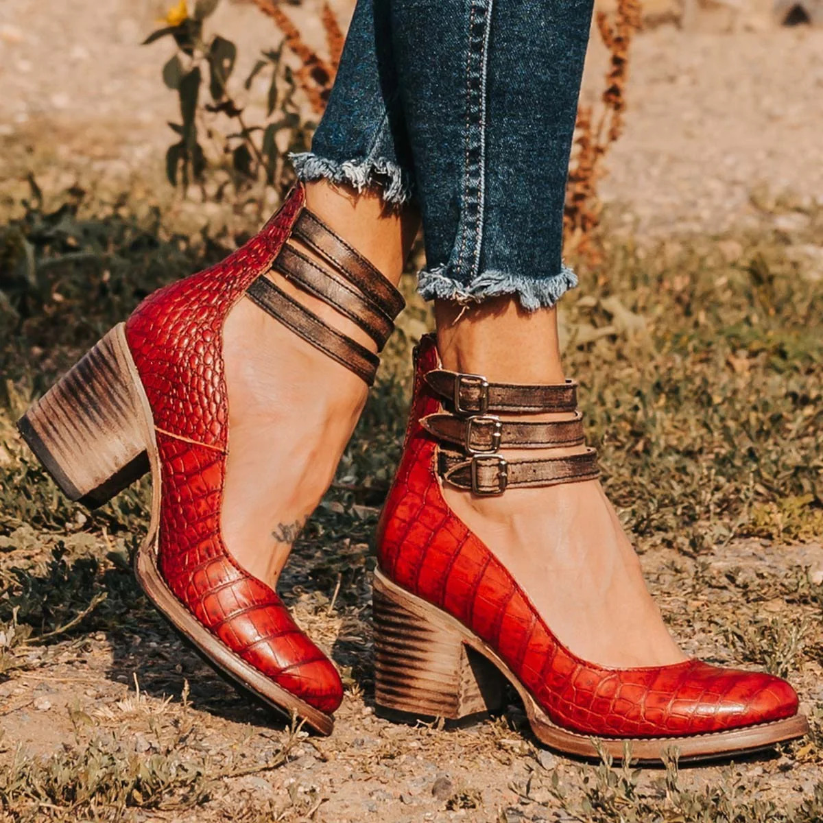 Women's Ankle Strap Heels | Double Buckle Block Heel