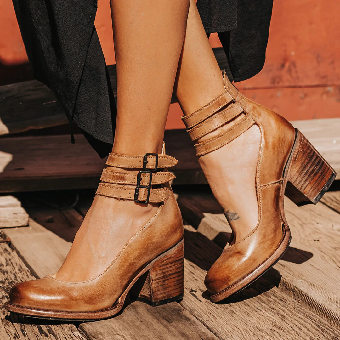 Women's Ankle Strap Heels | Double Buckle Block Heel