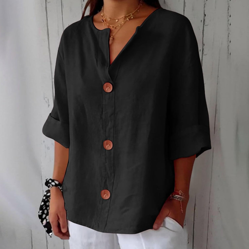 Women's Blouse | Button-Down V-Neck & Relaxed Summer Fit