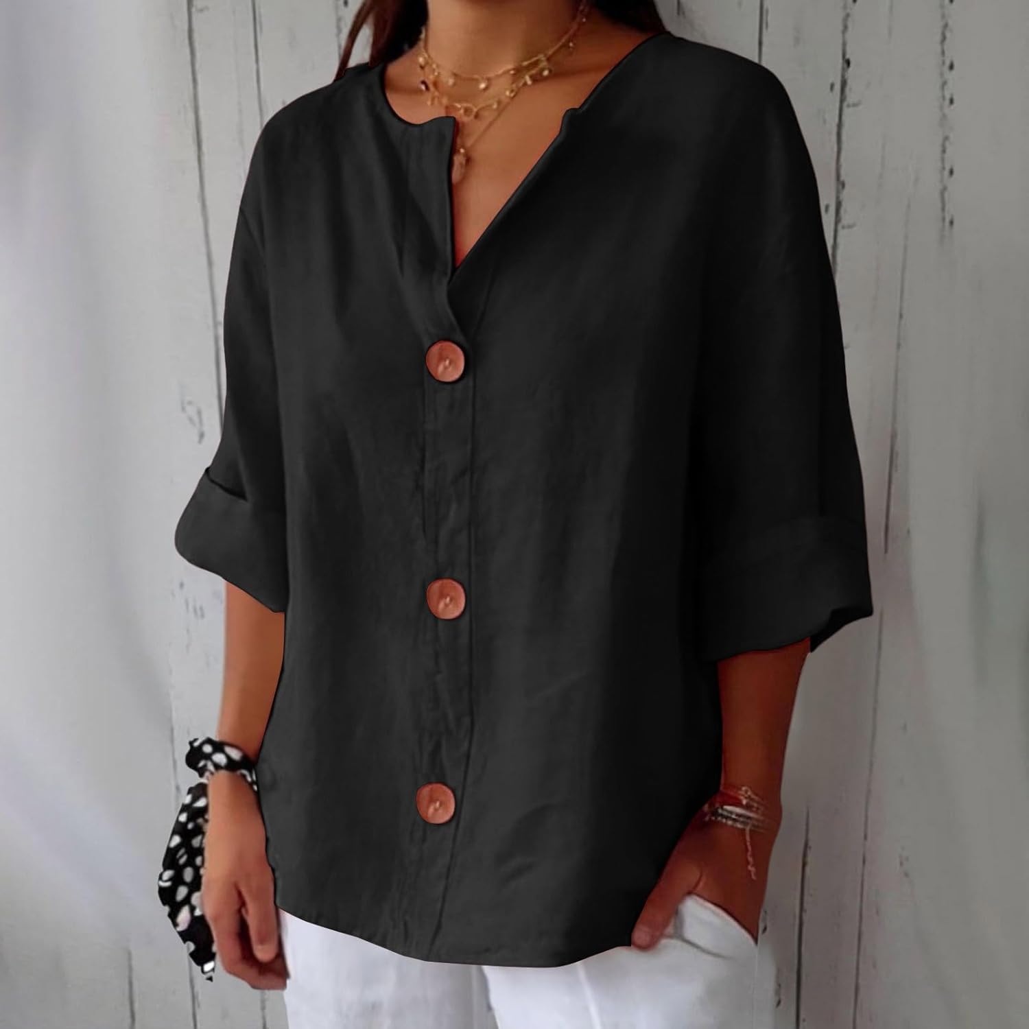 Women's Blouse | Button-Down V-Neck & Relaxed Summer Fit