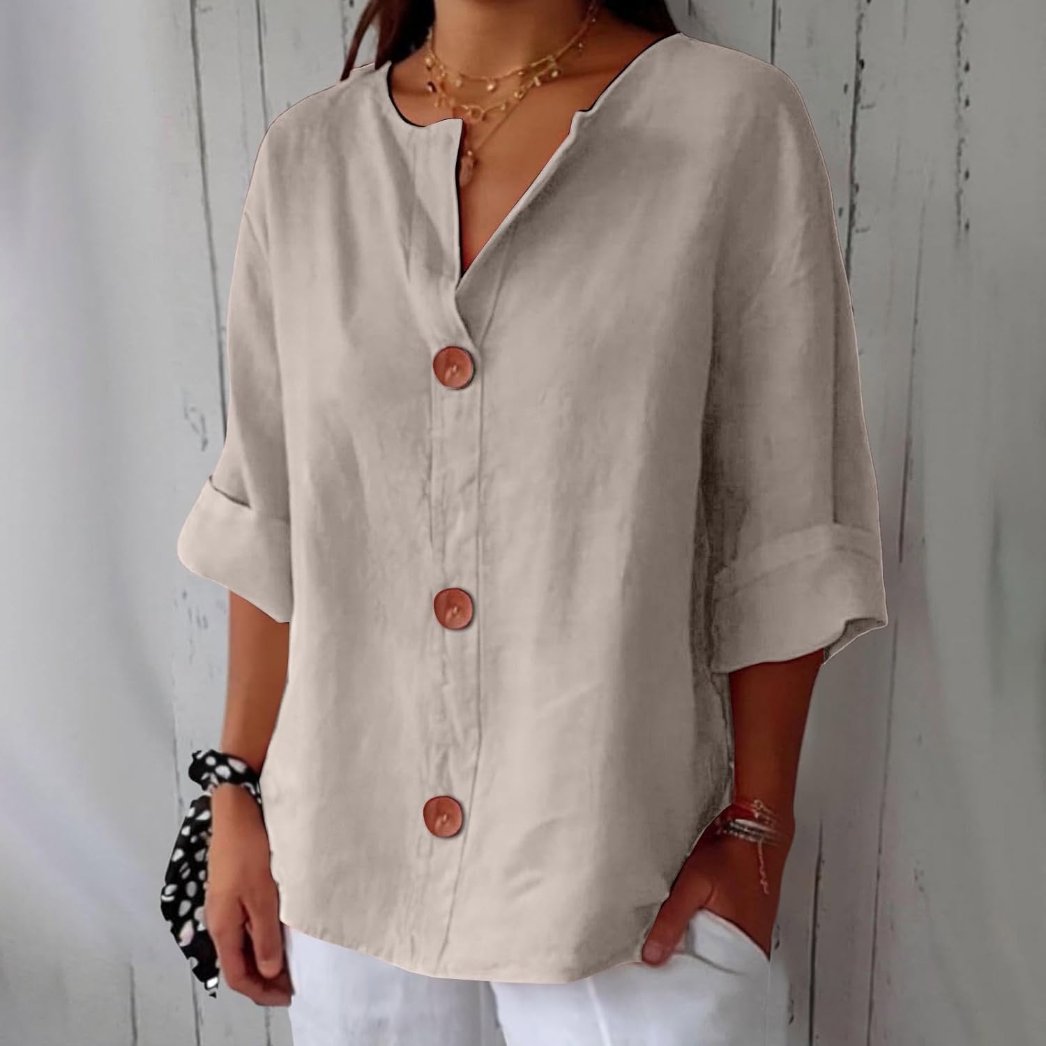 Women's Blouse | Button-Down V-Neck & Relaxed Summer Fit