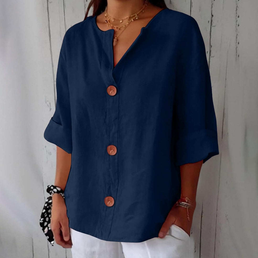 Women's Blouse | Button-Down V-Neck & Relaxed Summer Fit