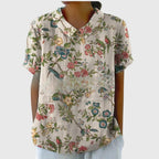Women's Blouse | Floral Embroidered Collar & Short Sleeve