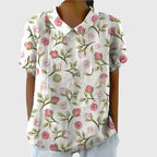 Women's Blouse | Floral Embroidered Collar & Short Sleeve