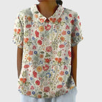 Women's Blouse | Floral Embroidered Collar & Short Sleeve