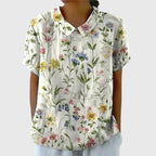 Women's Blouse | Floral Embroidered Collar & Short Sleeve