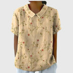 Women's Blouse | Floral Embroidered Collar & Short Sleeve
