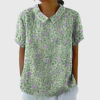 Women's Blouse | Floral Embroidered Collar & Short Sleeve
