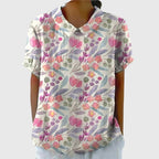 Women's Blouse | Floral Embroidered Collar & Short Sleeve