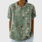 Women's Blouse | Floral Embroidered Collar & Short Sleeve