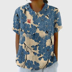 Women's Blouse | Floral Embroidered Collar & Short Sleeve