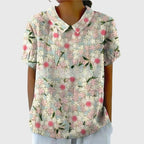 Women's Blouse | Floral Embroidered Collar & Short Sleeve