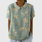 Women's Blouse | Floral Embroidered Collar & Short Sleeve