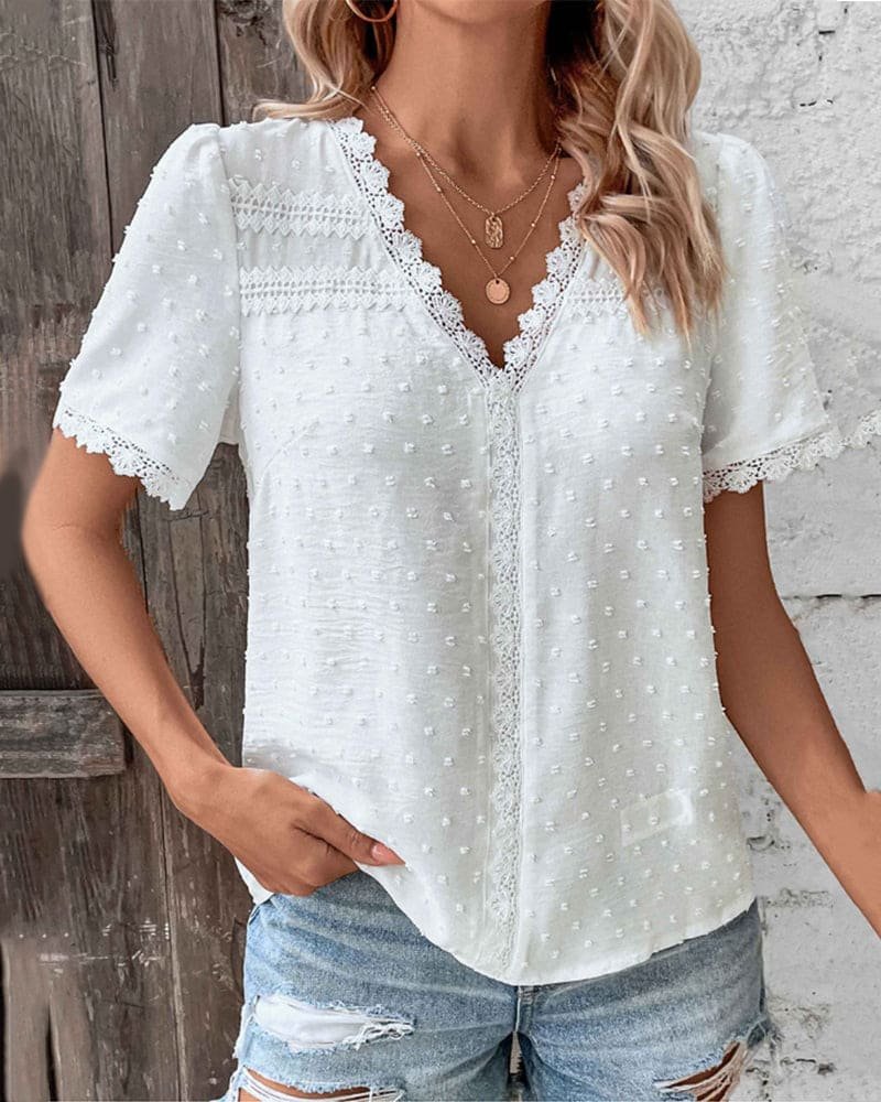 Women's Blouse | Lace Trim V-Neck Design