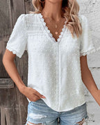 Women's Blouse | Lace Trim V-Neck Design