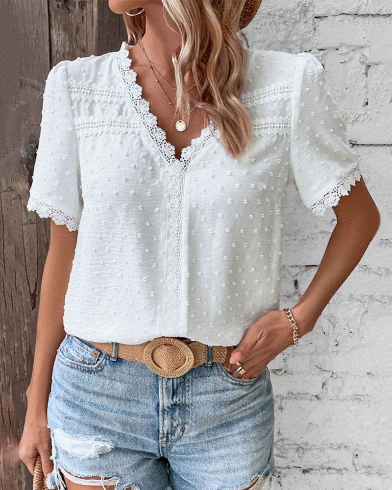 Women's Blouse | Lace Trim V-Neck Design