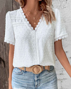 Women's Blouse | Lace Trim V-Neck Design