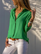 Women's Blouse | Loose Button Front & Open Collar