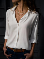 Women's Blouse | Loose Button Front & Open Collar