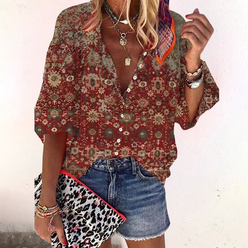 Women's Blouse | V-Neck Floral Print Design