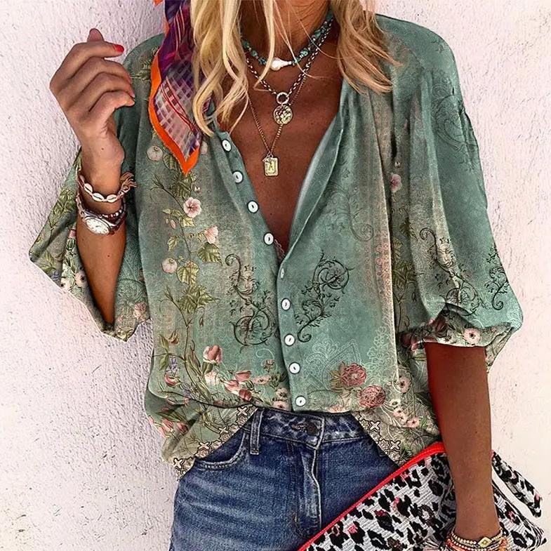 Women's Blouse | V-Neck Floral Print Design