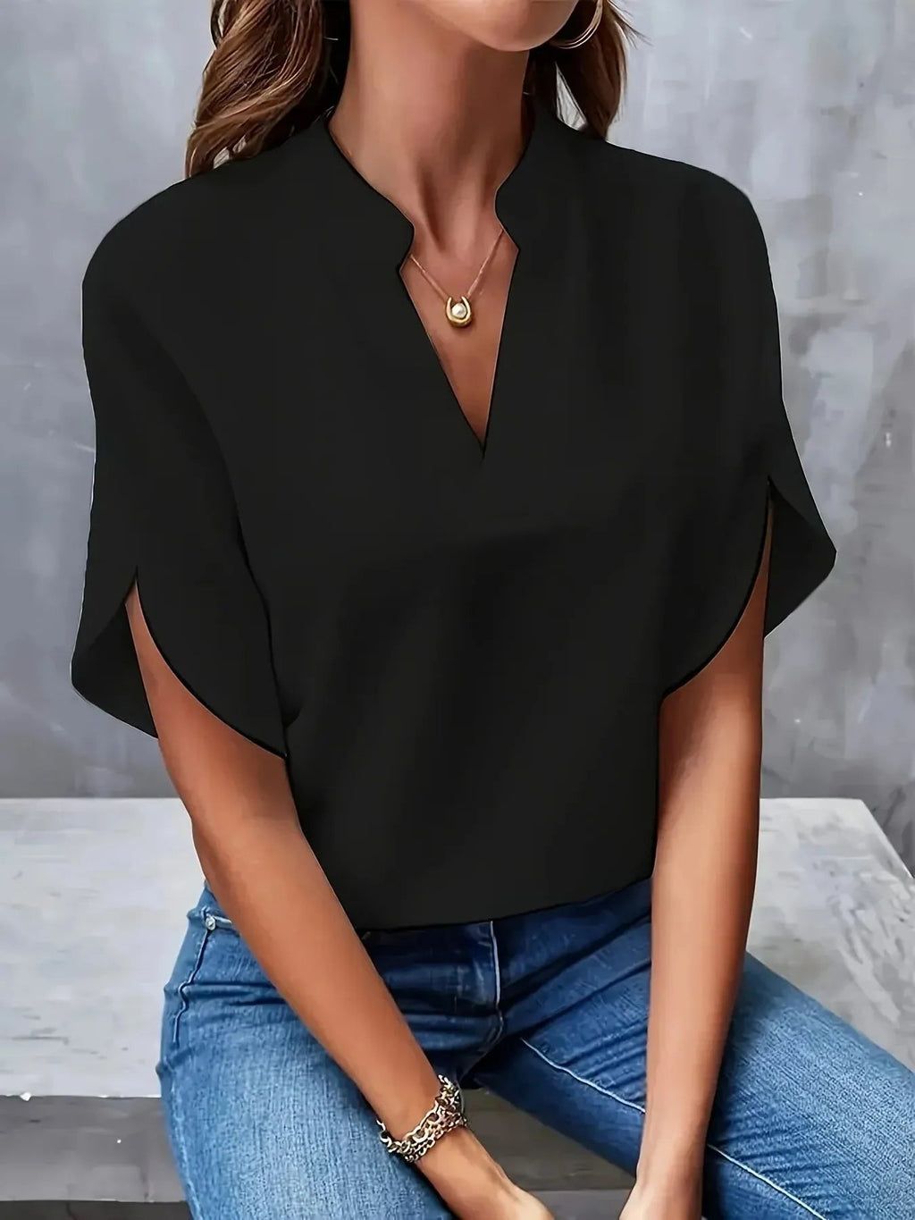 Women's Blouse | V-Neck Split Sleeve & Relaxed Fit
