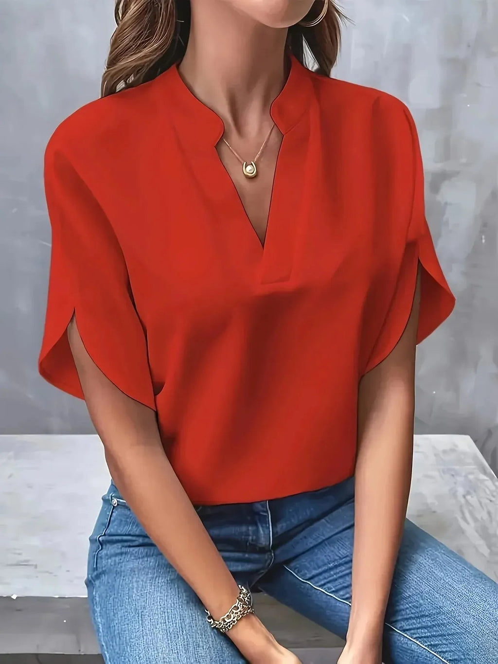 Women's Blouse | V-Neck Split Sleeve & Relaxed Fit