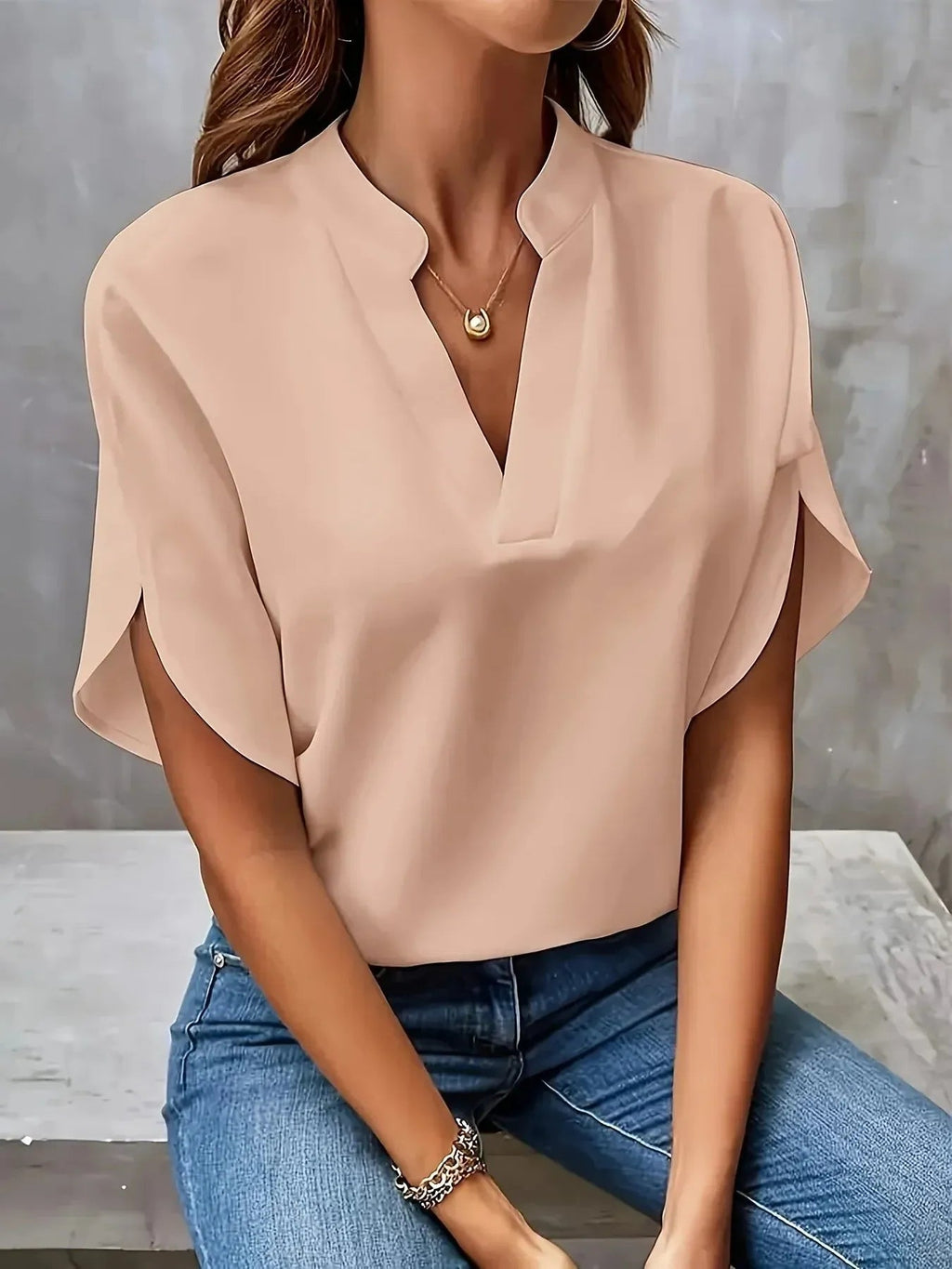 Women's Blouse | V-Neck Split Sleeve & Relaxed Fit