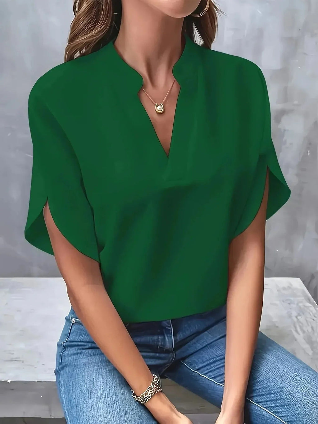 Women's Blouse | V-Neck Split Sleeve & Relaxed Fit