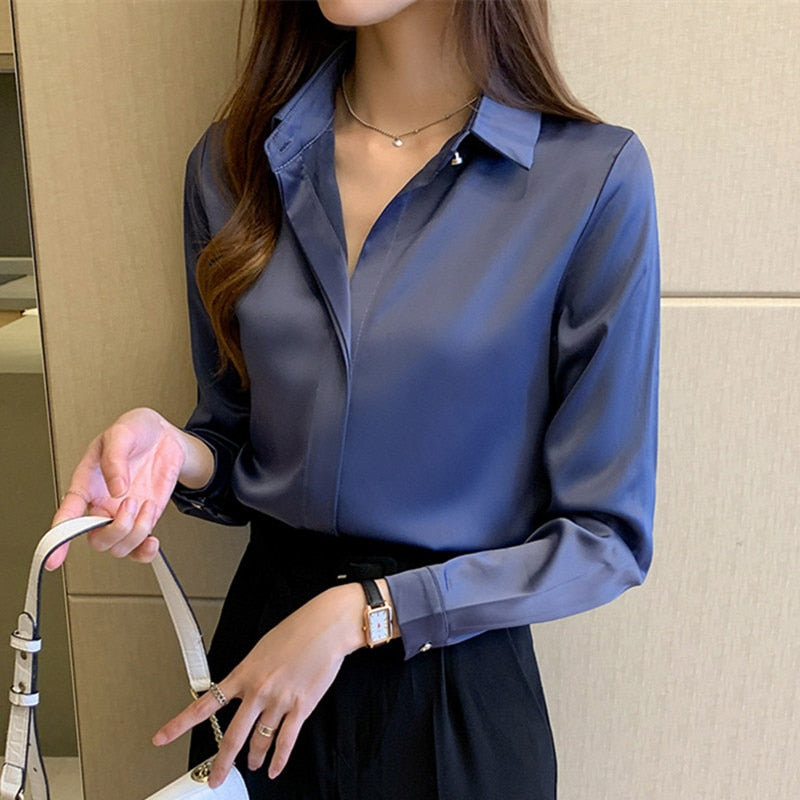 Women's Blouses Shirt | Long Sleeve Satin Smart Workwear