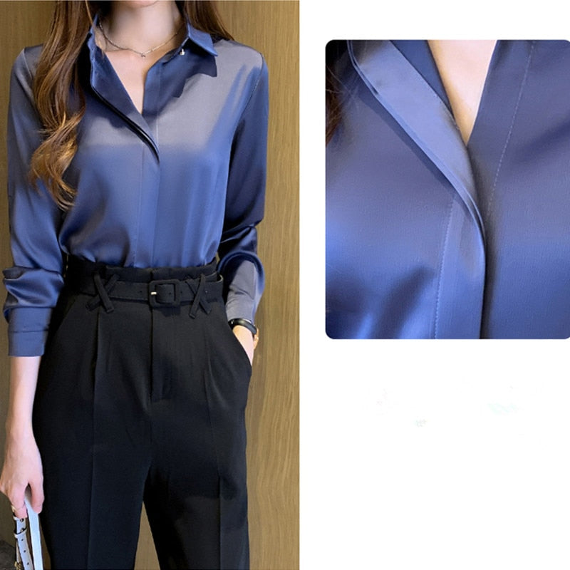 Women's Blouses Shirt | Long Sleeve Satin Smart Workwear