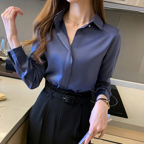 Women's Blouses Shirt | Long Sleeve Satin Smart Workwear