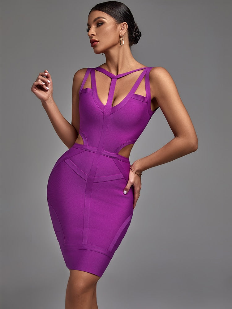 Women's Bodycon Mini Dress | Strappy Cut-Out V-Neck Bandage Dress