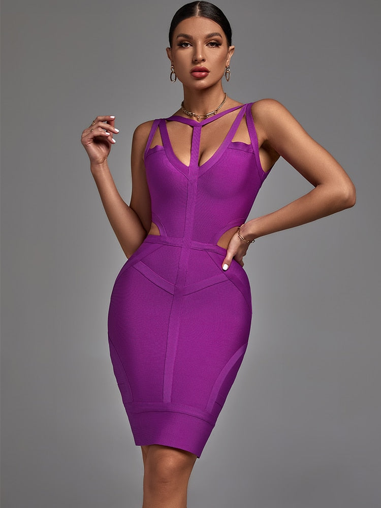 Women's Bodycon Mini Dress | Strappy Cut-Out V-Neck Bandage Dress