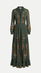 Women's Boho Maxi Dress | Floral Embroidery & Wrap Belt