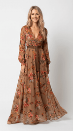 Women's Boho Maxi Dress | Floral Embroidery & Wrap Belt