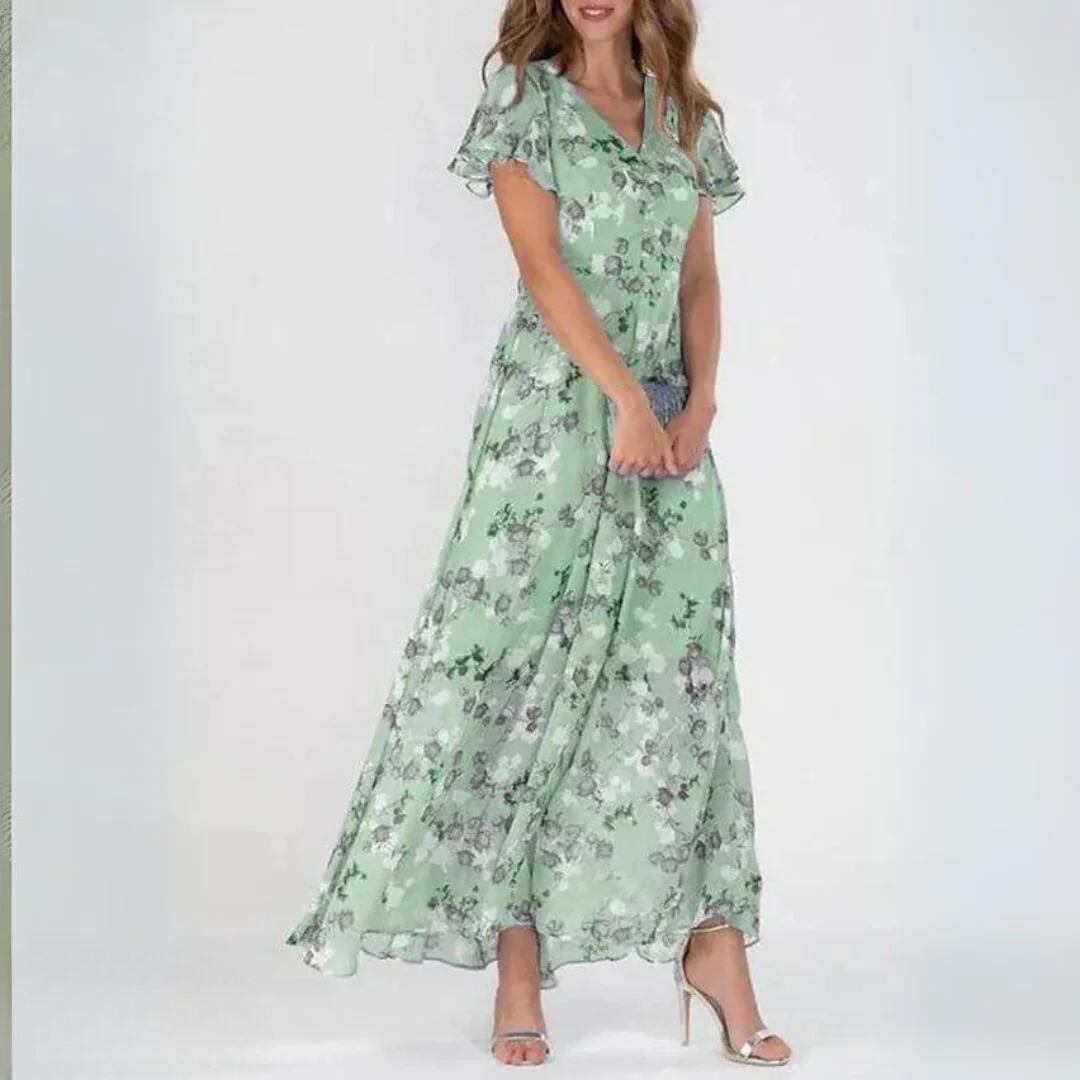 Women's Cocktail Maxi Dress | Floral V-Neck & Flutter Sleeve