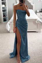 Women's Corset Maxi Dress | Spaghetti Strap & Thigh-High Slit