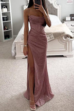 Women's Corset Maxi Dress | Spaghetti Strap & Thigh-High Slit