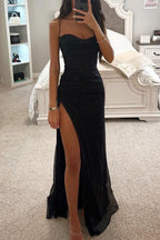 Women's Corset Maxi Dress | Spaghetti Strap & Thigh-High Slit